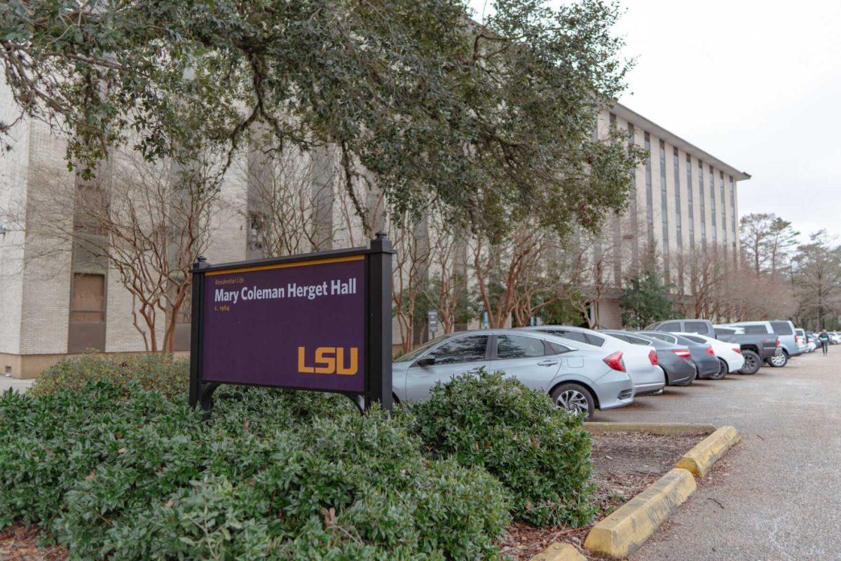 Herget Hall stands tall on Tuesday, Jan. 25, 2022, on Campus Lake Road in Baton Rouge, La.