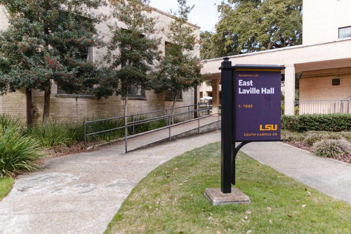 A ramp leads up to dorms on Monday, Jan. 24, 2022, at East Laville Hall in Baton Rouge, La.