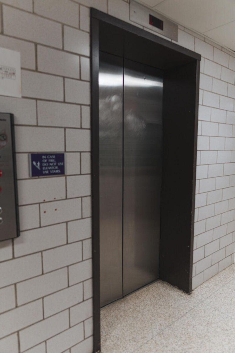 An elevator sits closed on Saturday, Jan. 29, 2022, within Herget Hall on Campus Lake Road in Baton Rouge, La.