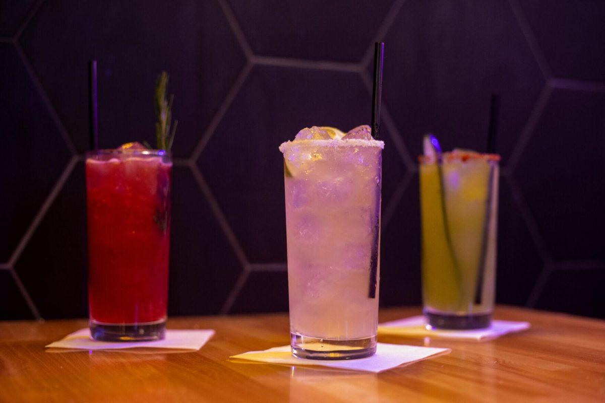 Three decorative drinks sit at a table Tuesday, Jan. 18, 2022, at Rock Paper Taco on 166 W Chimes St. in Baton Rouge, La.