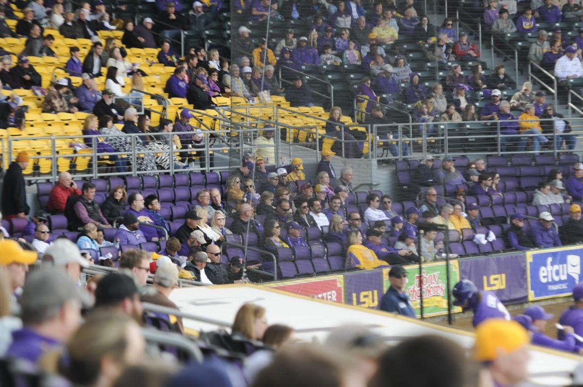 Tiger fans sit and enjoy th game Saturday, Feb. 26, 2022, during the Tigers' 9-2 win against Southern University at Alex Box Stadium in Baton Rouge, La.