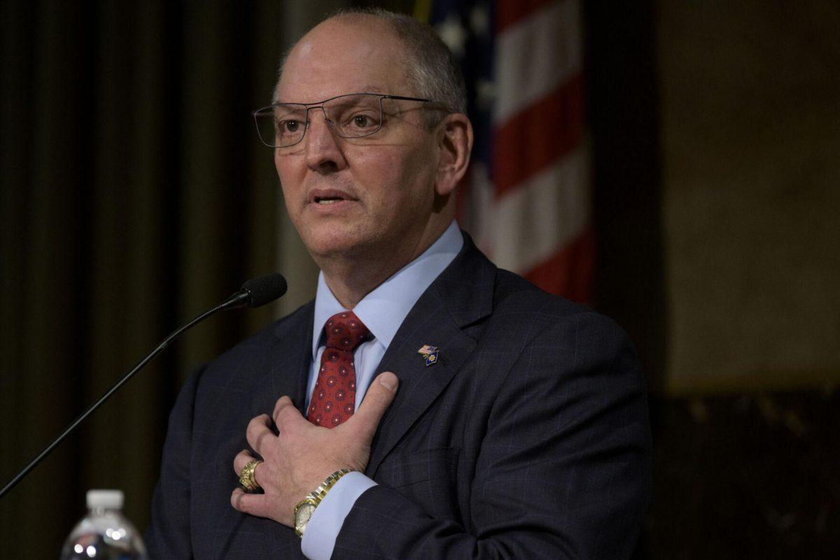 Louisiana Gov. John Bel Edwards speaks about the investigation into the death of Ronald Greene in Baton Rouge, La., Tuesday, Feb. 1, 2022. (AP Photo/Matthew Hinton)