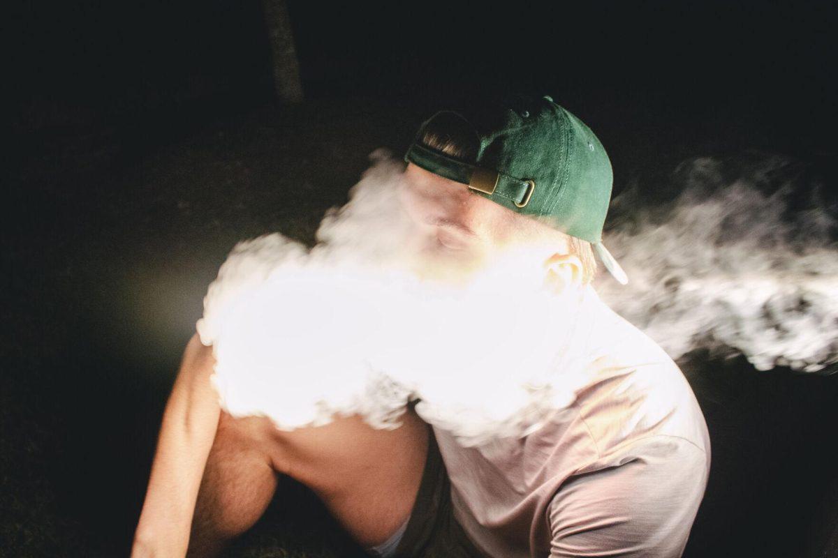 LSU engineering junior Elliot Gallon blows a cloud of smoke Monday, Feb. 21, 2021, in Baton Rouge, La.