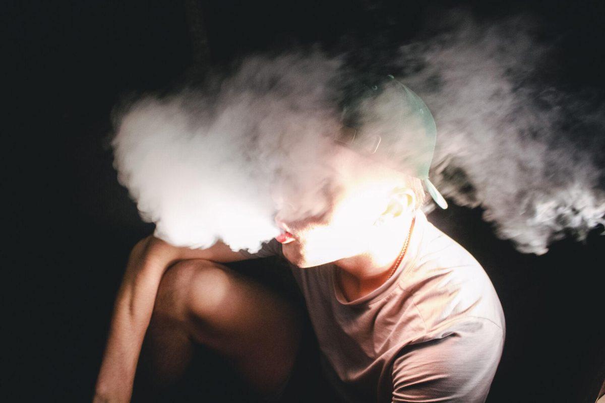 LSU engineering junior Elliot Gallon blows a cloud of smoke Monday, Feb. 21, 2021, in Baton Rouge, La.