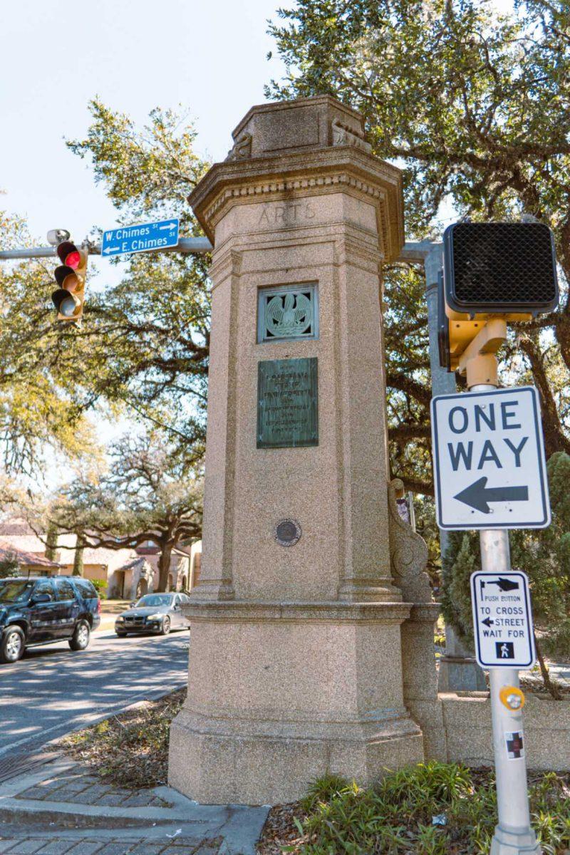 The LSU entry gate stands tall on Saturday, Feb. 19, 2022, on Highland Road in Baton Rouge, La.