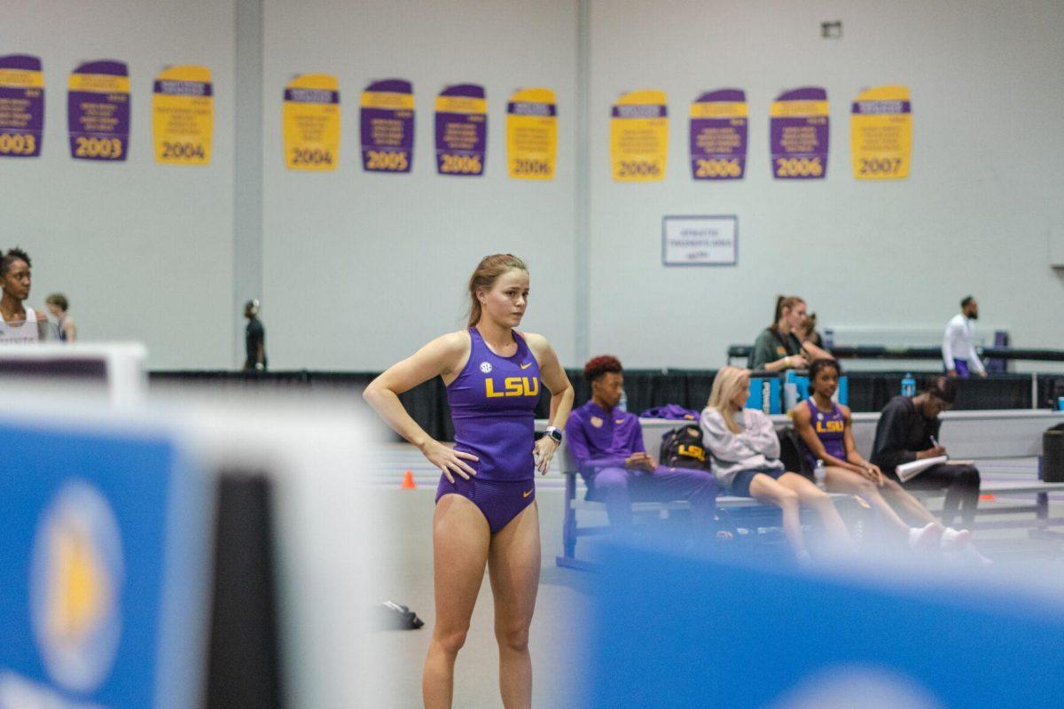 LSU track and field jumps sophomore Emma Engelhardt readies herself for a high jump attempt on Friday, Feb. 18, 2022, during the LSU Twilight track and field meet in the Carl Maddox Field House on Nicholson Drive in Baton Rouge, La.