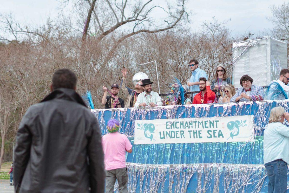 The &#8220;Enchantment Under the Sea&#8221; float rolls down the street on Sunday, Feb. 20, 2022, as part of the Mid City Gras parade on North Boulevard in Baton Rouge, La.