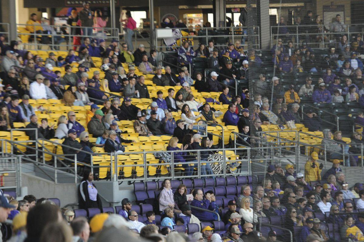 Tiger fans sit and enjoy th game Saturday, Feb. 26, 2022, during the Tigers' 9-2 win against Southern University at Alex Box Stadium in Baton Rouge, La.