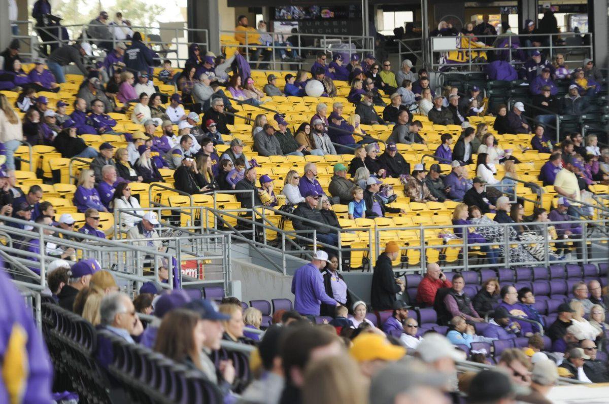 Tiger fans sit and enjoy th game Saturday, Feb. 26, 2022, during the Tigers' 9-2 win against Southern University at Alex Box Stadium in Baton Rouge, La.