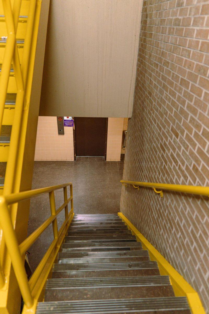 Stairs lead to the basement on Wednesday, Feb. 9, 2022, in Lockett Hall on Field House Drive in Baton Rouge, La.