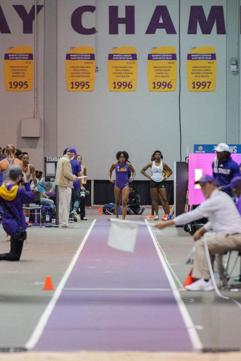LSU track and field fifth-year senior Kyndal McKnight readies herself for her triple jump attempt on Friday, Feb. 4, 2022, during the Bayou Bengal indoor track meet at the Carl Maddox Field House on Nicholson Drive in Baton Rouge, La.