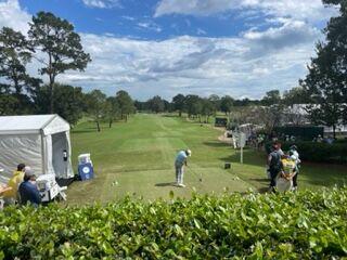 Freshman golfer Cohen Trolio makes his first stroke on the PGA Tour, Thursday Sept. 30, 2021.