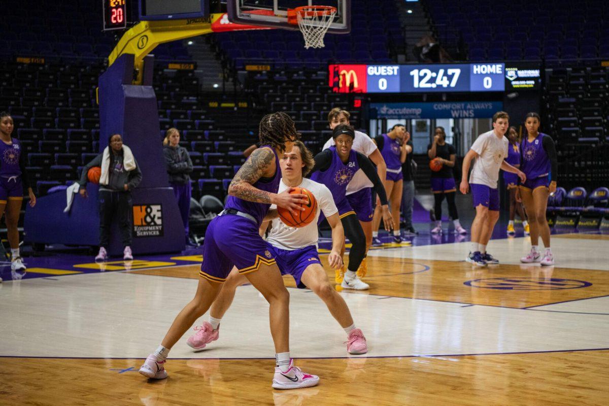 Dream Team Jacob Skwira guards LSU women&#8217;s basketball graduate student guard Jalin Cherry (1) Wednesday, Feb. 9, 2022 during the LSU women&#8217;s basketball team in the Pete Maravich Assembly Center on N. Stadium Drive in Baton Rouge, La.