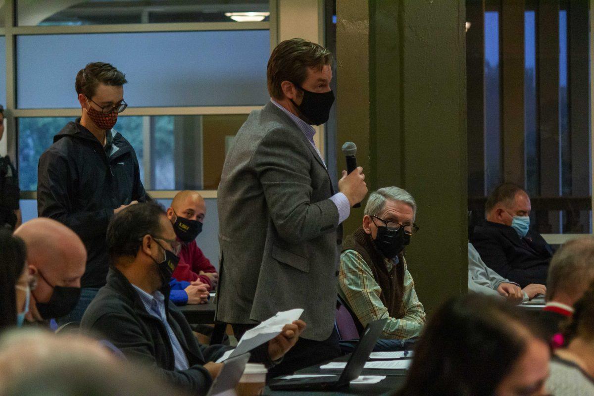 LSU Faculty Senate member Daniel Tirone address the Senate Tuesday, Dec 7, 2021, during the last Faculty Senate meeting of the semester in Room 301 in the LSU Student Union.