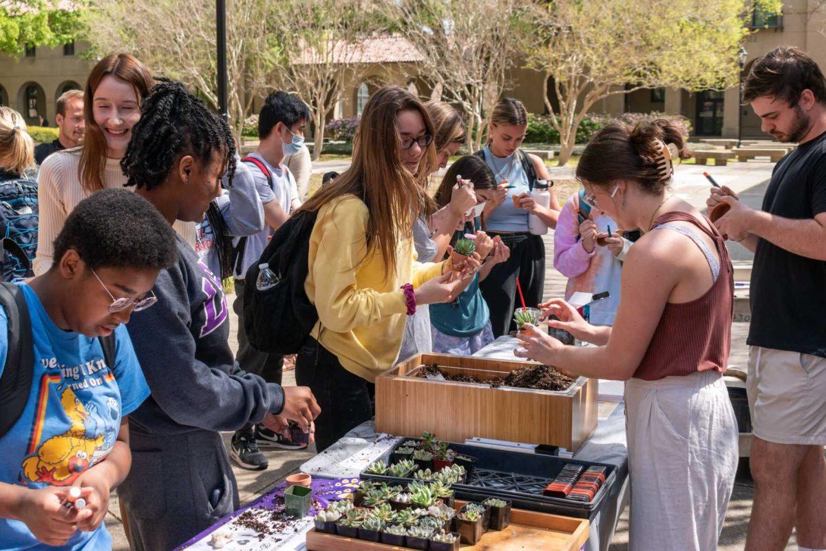 Students gathered around the Growing Awareness table to decorate planters and learn about disabilities.