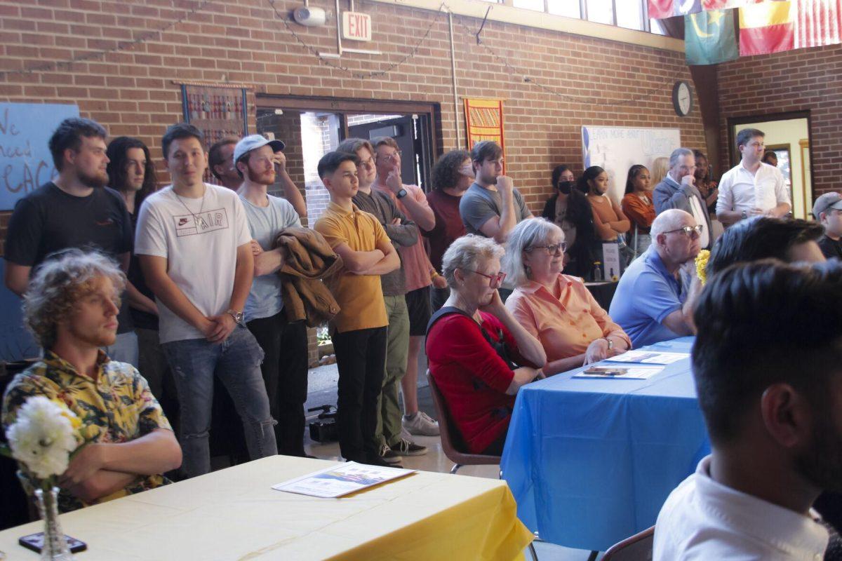 The audience listens to the speaker Friday, March 4, 2022 at the for the Ukraine supoort event at the LSU International Cultural Center on Dalrymple Drive in Baton Rouge, La.