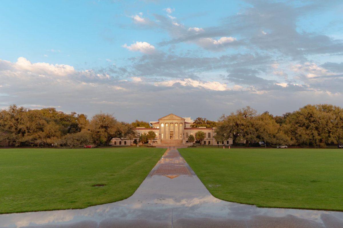 Clouds move above the LSU Law Center on Tuesday, March 22, 2022, on Highland Road in Baton Rouge, La.