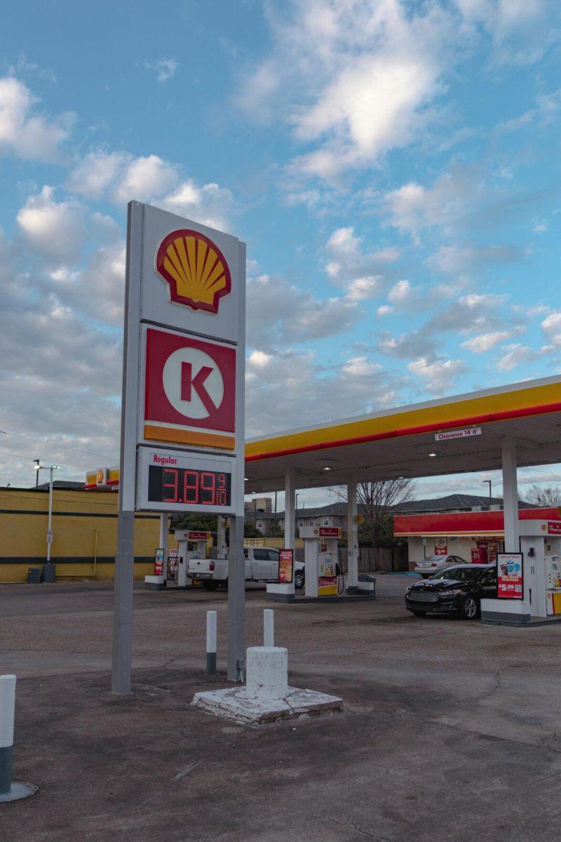 A sign displays the price of gasoline on Monday, March 7, 2022, at a Shell station on Highland Road in Baton Rouge, La.