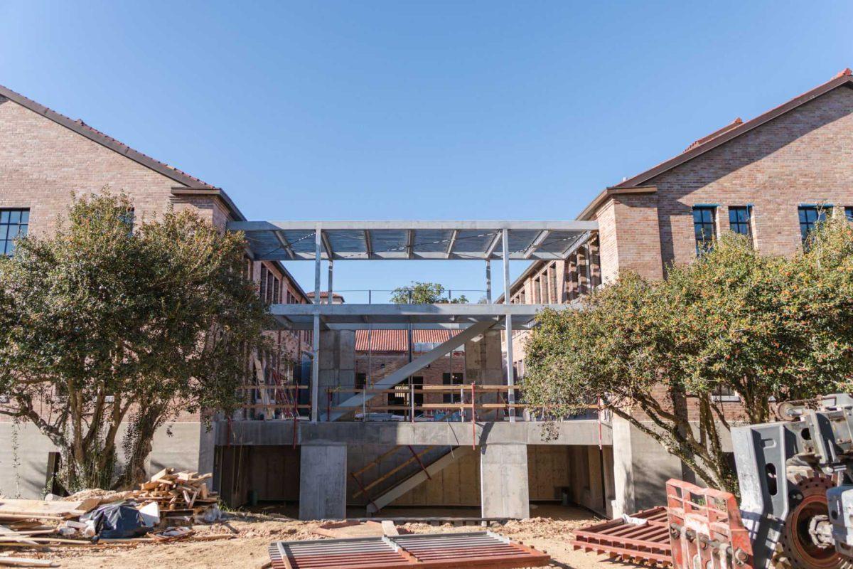 A steel structure goes up on Sunday, March 20, 2022, at the LSU Studio Arts Buildings on South Campus Drive in Baton Rouge, La.