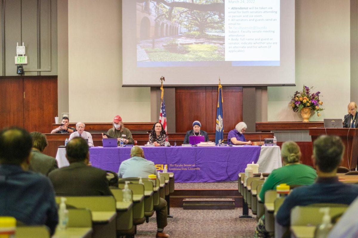 The LSU Faculty Senate begins meeting on Thursday, March 24, 2022, inside the LSU Law Center on Highland Road in Baton Rouge, La.