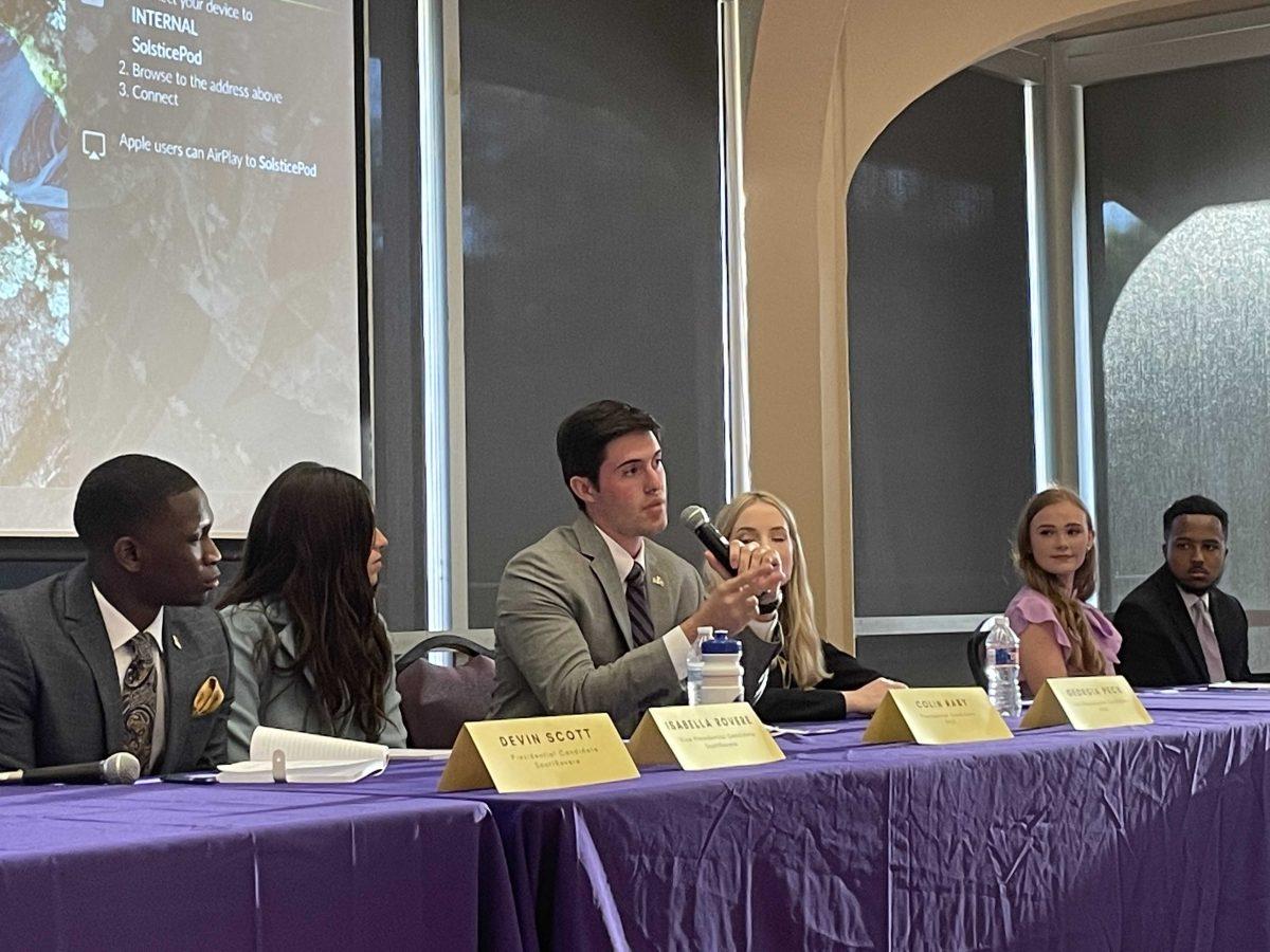 Candidates answer questions on minority issues at LSU at the SG minority debate on March 28.