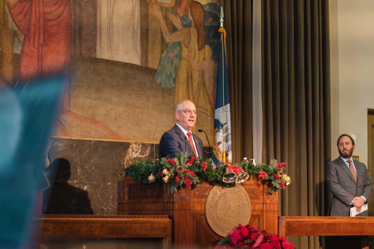 Louisiana Governor John Bel Edwards discusses the Omicron variant on Friday, Dec. 3, 2021, during a press conference inside the Louisiana State Capitol on North Third Street in Baton Rouge, La.