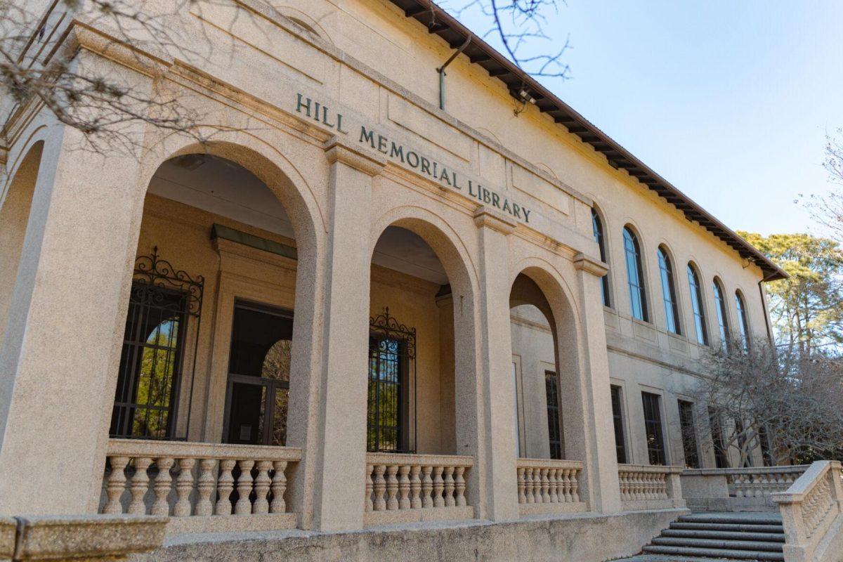 Hill Memorial Library stands tall on Friday, March 25, 2022, on Field House Drive in Baton Rouge, La.