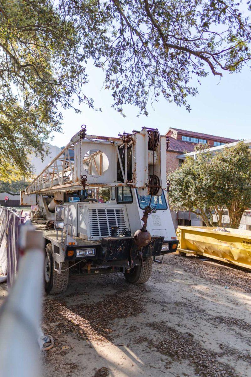 A crane sits near the buildings under construction on Sunday, March 20, 2022, at the LSU Studio Arts Buildings on South Campus Drive in Baton Rouge, La.