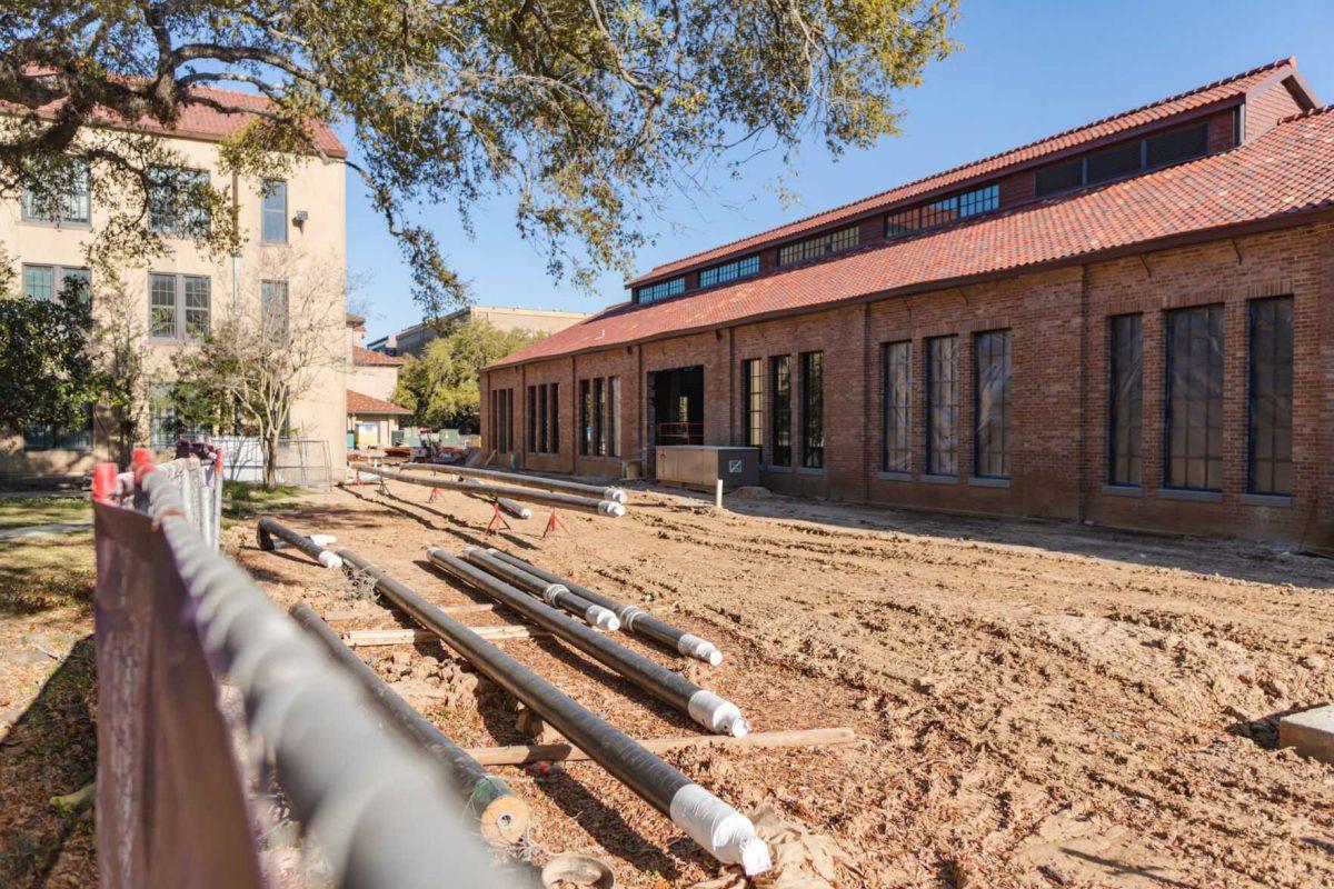 Construction materials sit on the ground on Sunday, March 20, 2022, at the LSU Studio Arts Buildings on South Campus Drive in Baton Rouge, La.