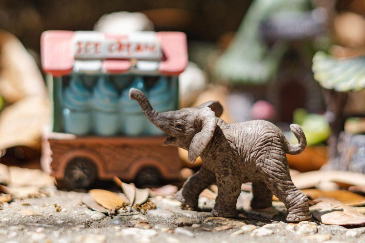 The resident elephant orders an ice cream cone on Thursday, March 24, 2022, in the Fairy Garden on LSU&#8217;s campus in Baton Rouge, La.