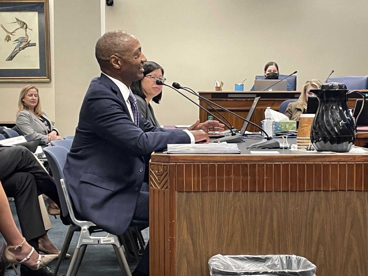 LSU President William F. Tate testifies to the Senate Finance Committee on March 8, 2022.&#160;