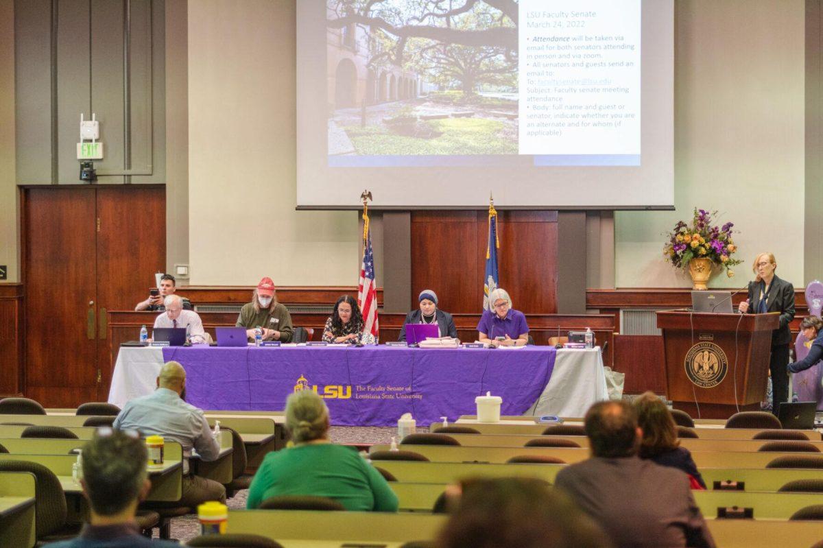 The LSU Faculty Senate begins meeting on Thursday, March 24, 2022, inside the LSU Law Center on Highland Road in Baton Rouge, La.