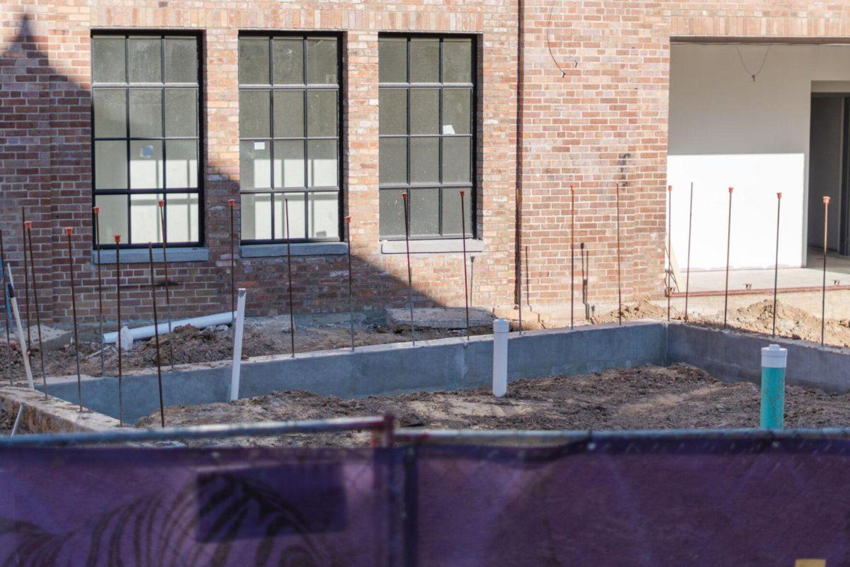 Piping comes up from within a concrete enclosure on Sunday, March 20, 2022, as renovations occur at the LSU Studio Arts Buildings on South Campus Drive in Baton Rouge, La.