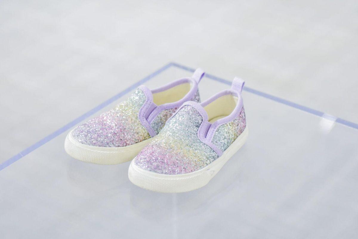 A victim&#8217;s shoes are displayed Wednesday, April 6, 2022, in the Art Gallery of the LSU Student Union in Baton Rouge, Louisiana.