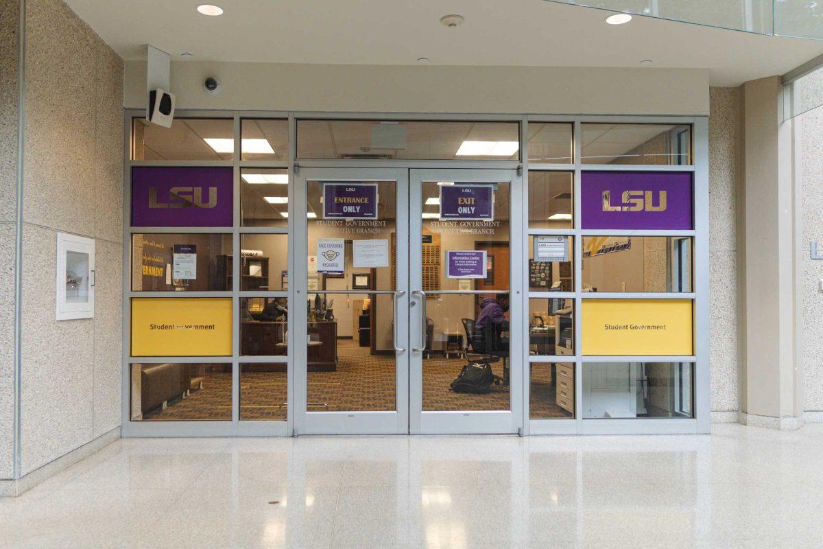 The LSU Student Government Office awaits visitors on Tuesday, Jan. 25, 2022, near the back entrance to the LSU Student Union on South Campus Drive in Baton Rouge, La.