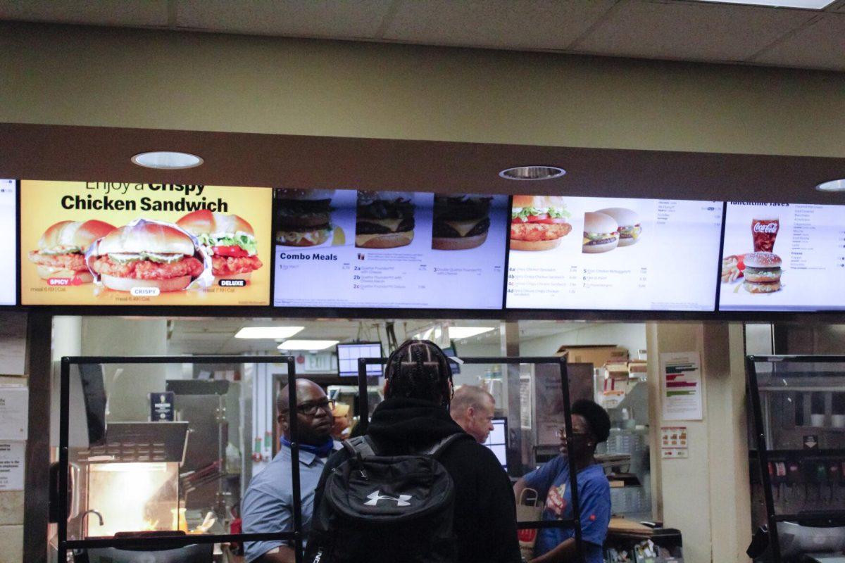 The menu items at McDonald's sit while a student orders on Friday, April 8, 2022, at the LSU Student Union in Baton Rouge, La.