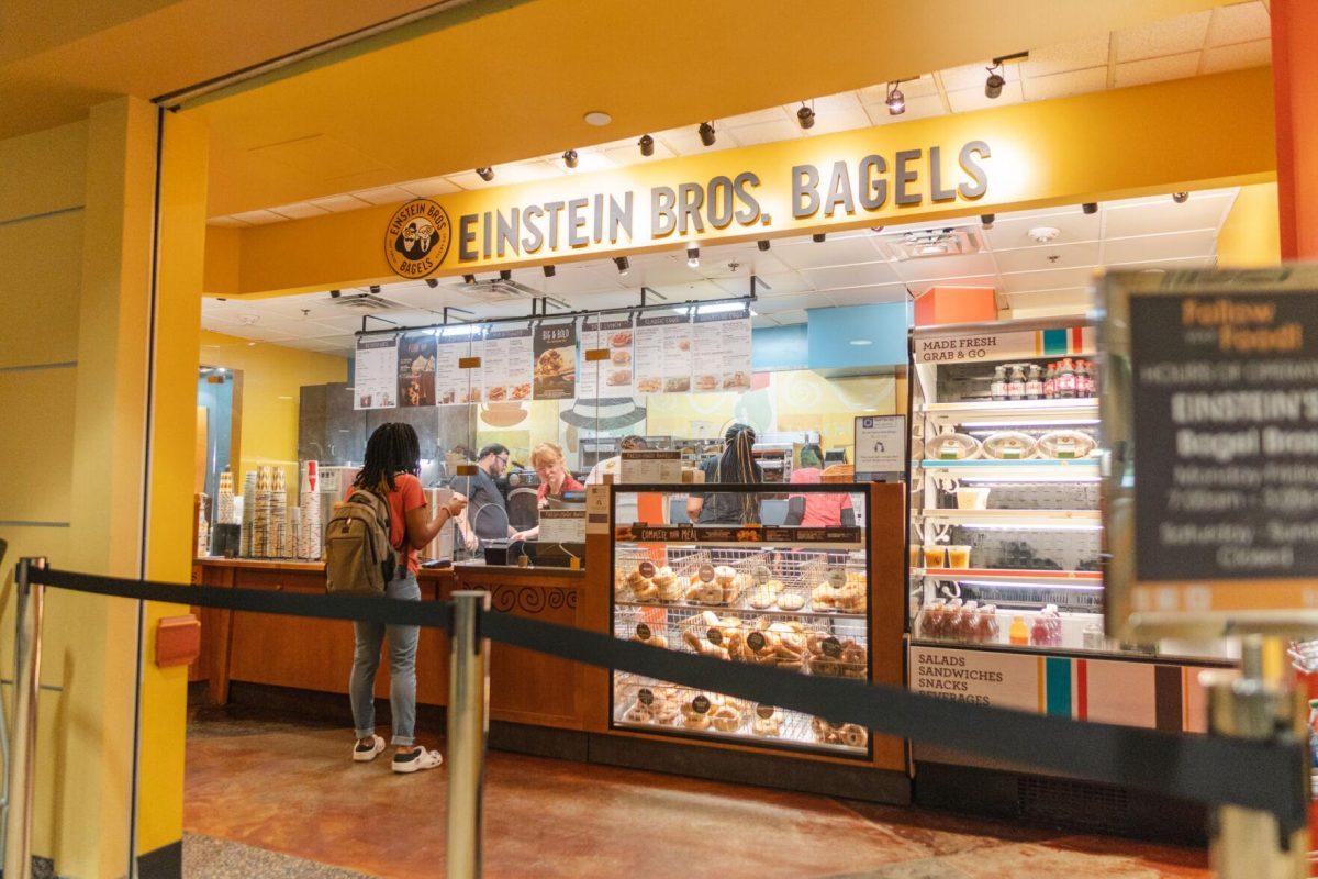 A student checks out on Monday, April 11, 2022, at Einstein Bros. Bagels in the LSU Student Union on Highland Road in Baton Rouge, La.