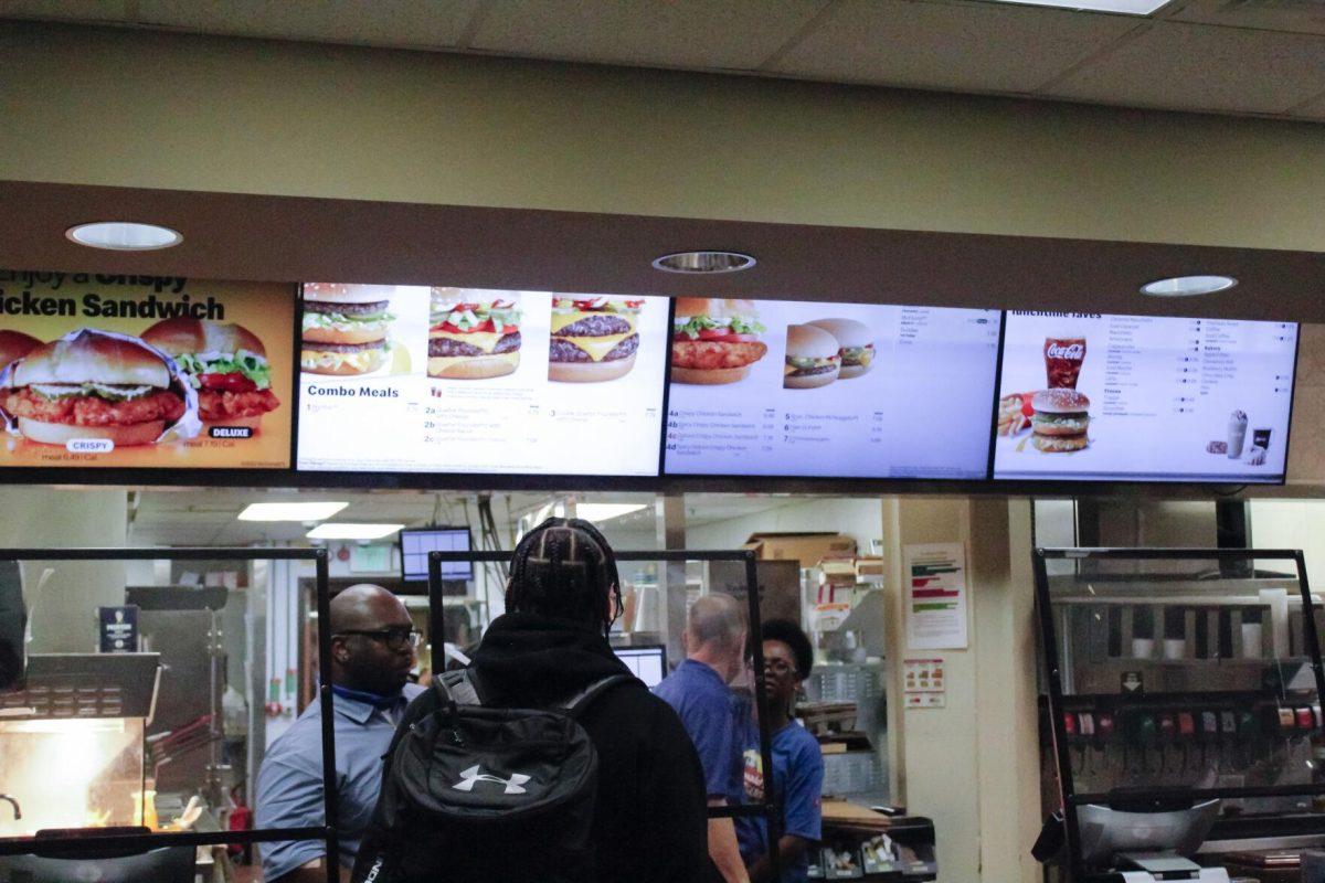 The menu items at McDonald's sit while a student orders on Friday, April 8, 2022, at the LSU Student Union in Baton Rouge, La.