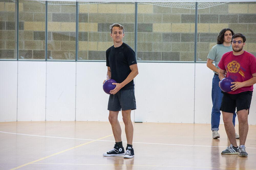 LSU media student stares down the opposing team during the Student media dodgeball tournament Saturday, April 9, 2022 at LSU UREC.