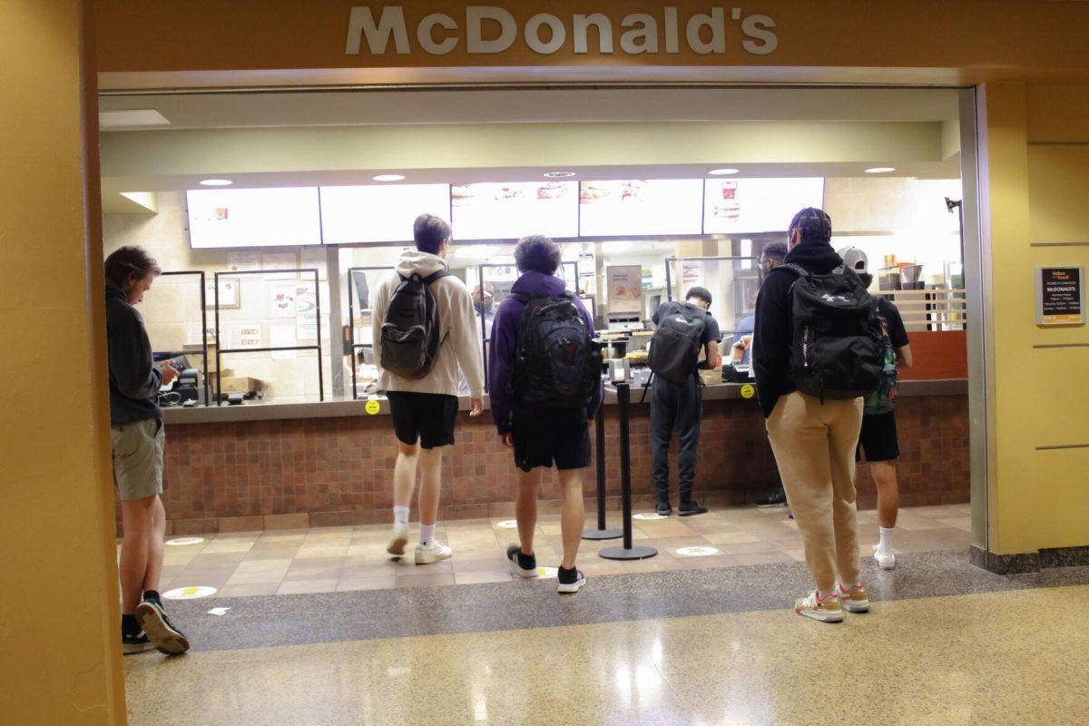 Students walk up to order food at McDonald's on Friday, April 8, 2022, at the LSU Student Union in Baton Rouge, La.