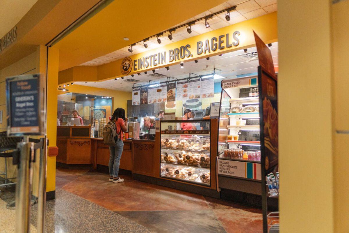 A student checks out on Monday, April 11, 2022, at Einstein Bros. Bagels in the LSU Student Union on Highland Road in Baton Rouge, La.