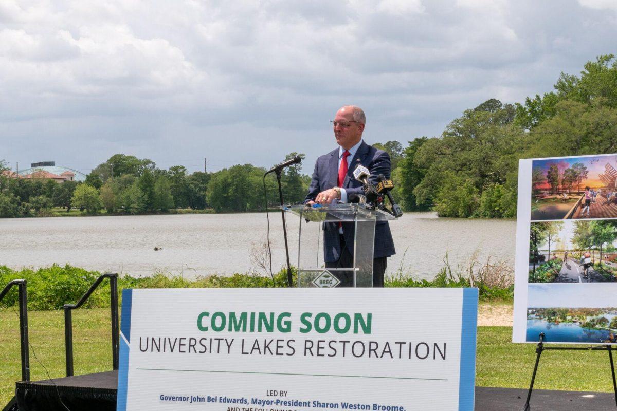 Governor John Bel Edwards addressed the community at University Lakes Restoration Project press conference.