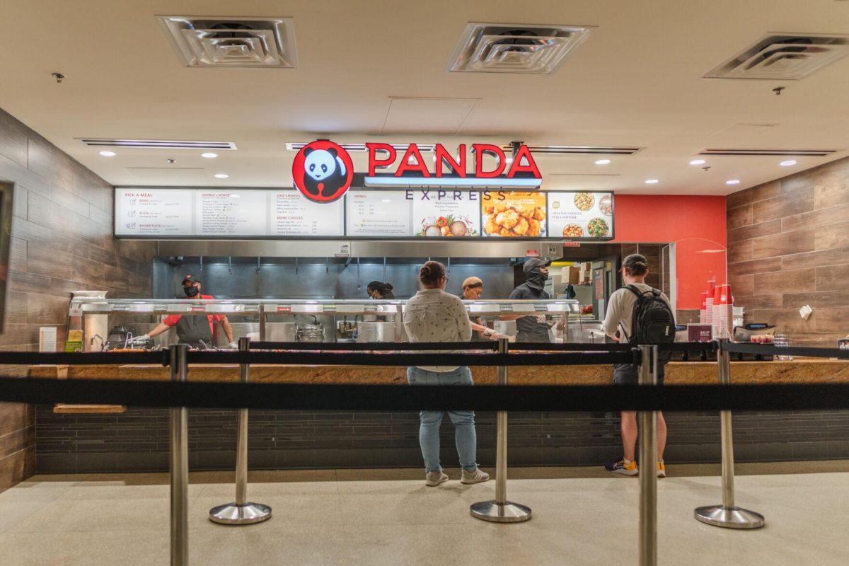 Customers select their meals on Monday, April 11, 2022, at Panda Express inside the LSU Student Union on Highland Road in Baton Rouge, La.