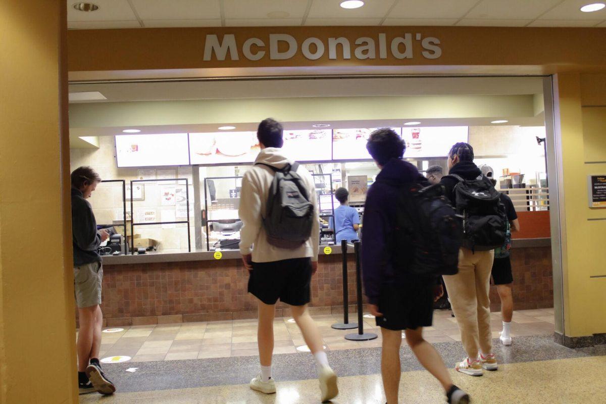 Students walk up to order food at McDonald's on Friday, April 8, 2022, at the LSU Student Union in Baton Rouge, La.