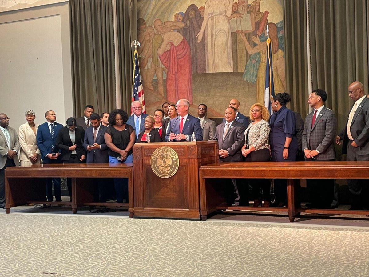 Gov. John Bel Edwards was joined by members of the Louisiana Legislative Black Caucus at a press conference after his veto was overridden.