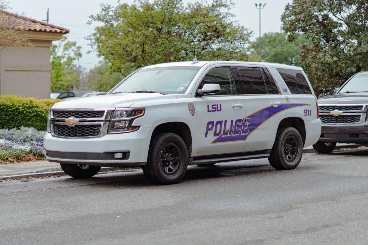 An LSUPD car sits parked on Tuesday, April 5, 2022, outside of the LSUPD building near Tiger Stadium on South Stadium Drive in Baton Rouge, La.