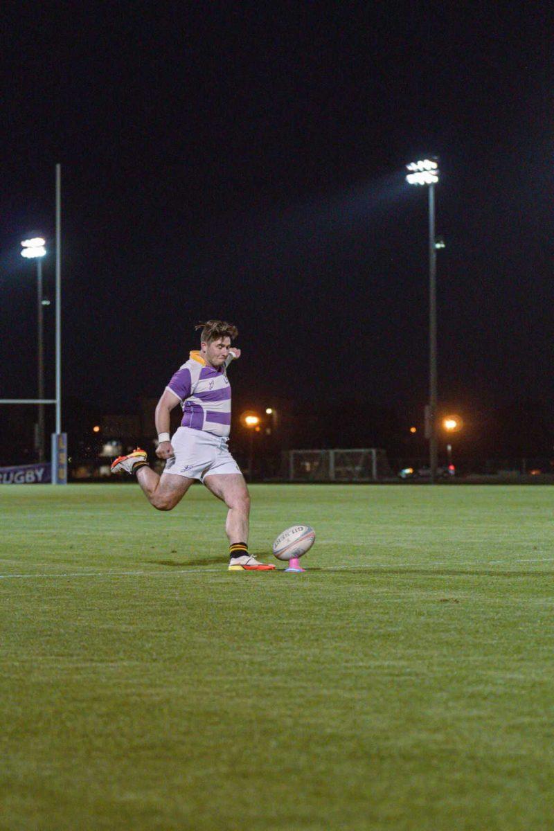 LSU Rugby player Nick Gonsoulin kicks the ball on Friday, April 8, 2022, during LSU&#8217;s 89-0 win over Tulane at the UREC Fields on Gourrier Avenue in Baton Rouge, La.