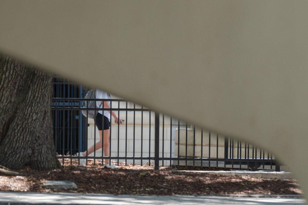 The Pete Maravich Assembly Center ramp replaces the head of a student on Tuesday, April 19, 2022, on North Stadium Drive in Baton Rouge, La.