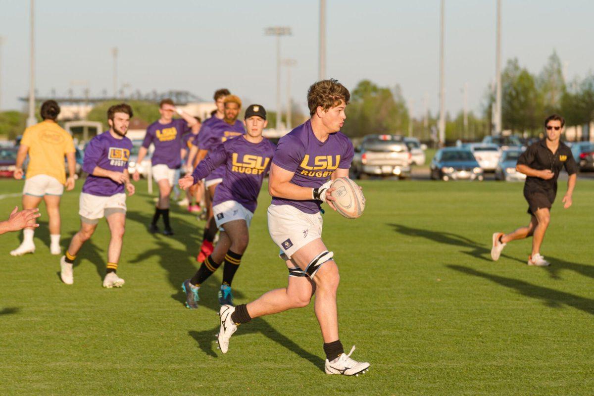 The LSU Rugby team practices passing on Friday, April 8, 2022, prior to their match against Tulane at the UREC Fields on Gourrier Avenue in Baton Rouge, La.