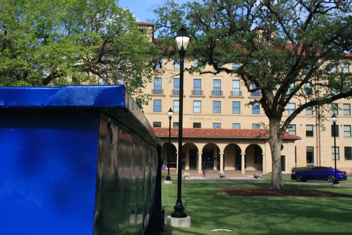 A temporary dumpster sits in the Horseshoe Complex on Monday, May 16, 2022.